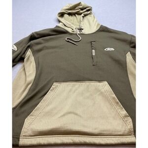Drake Waterfowl Hoodie Waffle Fleece Two Tone Green Tan Large Hunting Casual